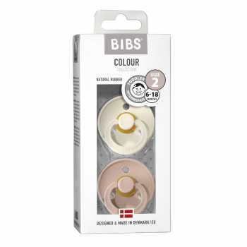 BIBS Colour Schnuller 2er-Pack, BPA-frei, Kirschform Nippel. Naturkautschuk / Latex, Größe 2 (6-18 Monate), Ivory / Blush