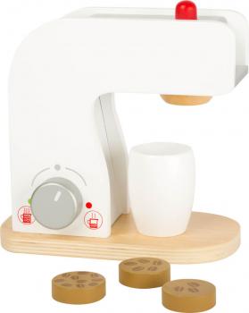 Small Foot 10593 Kaffeemaschine aus Holz mit Dreh-und Druckknöpfen sowie Kaffeetasse und Holzplättchen mit Kaffeebohnen-Ausdruck als Inhalt, ideales Zubehör für die Kinderküche