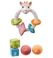 SoPure Geschenkset Beißring Colorings / 2 Bälle u. 2 Würfel / Naturkautschuk