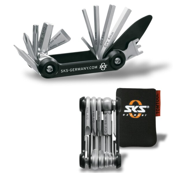 SKS GERMANY TOM 14 Multitool (14-in-1-Minitool für Fahrräder, rostfreier Werkzeugstahl, kompakt und leicht für unterwegs, 129 g, inkl. Aufbewahrungstasche)