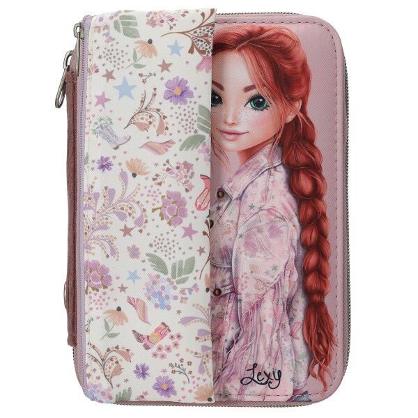 Depesche 13665 TOPModel Cowgirl - Gefüllte Federtasche in Lila, mit Model Motiv und Blumen, inkl. einem Schlampertäschchen