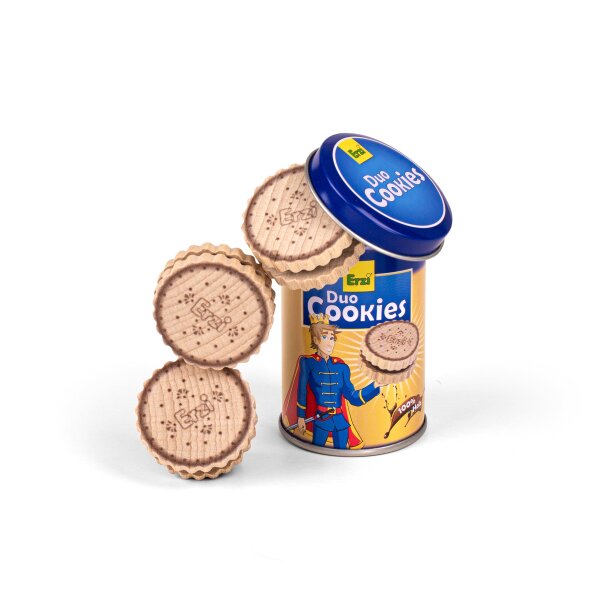 Erzi 14347 Duo Cookies aus Holz in der Dose, Kaufladenartikel für Kinder, Rollenspiele.