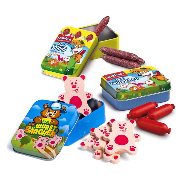 Erzi 06004 Set Kinderwurst aus Holz, Kaufladenartikel für Kinder, Rollenspiele.