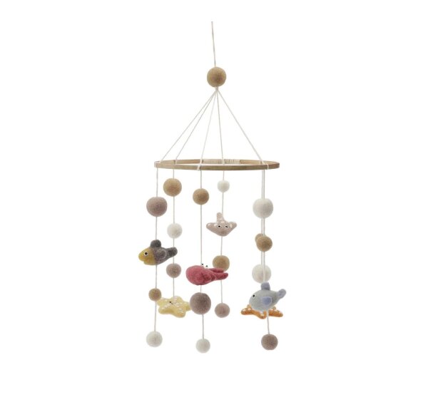 | Gry & Sif | Stilvolles dänisches Design x Nepali Kunsthandwerker|Mobile Baby mit Meeresbewohnern, Fischen aus Filz für Babybett Laufstall Wickeltisch Babyzimmer