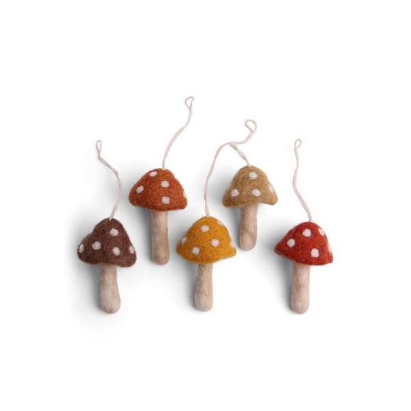 Gry & SIF handgemachte Herbstdeko aus Filz, Herbstdeko zum Aufhängen, Zierschmuck für den Herbst, Fensterdeko, Halloweendeko, Pilze Deko | Fliegenpilze rot 5er Set