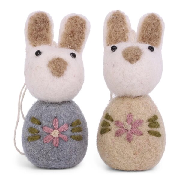 Gry & SIF Mini Bunnies/kleine Osterhasen - handgefilzt - Anhänger aus Filz, Ostern-Deko - 2 Stück … B (Häschen/blau)