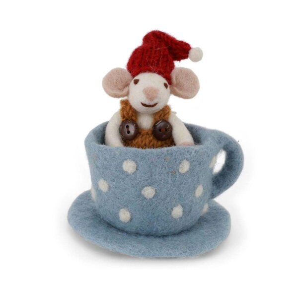 Gry & Sif Maus in Blauer Kaffeetasse