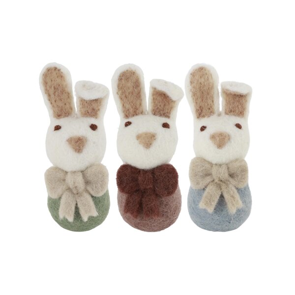 Gry & SIF Mini Bunnies/kleine Osterhasen - handgefilzt - Anhänger aus Filz, Ostern-Deko - 3 Stück … B (Häschen mit Schleife)