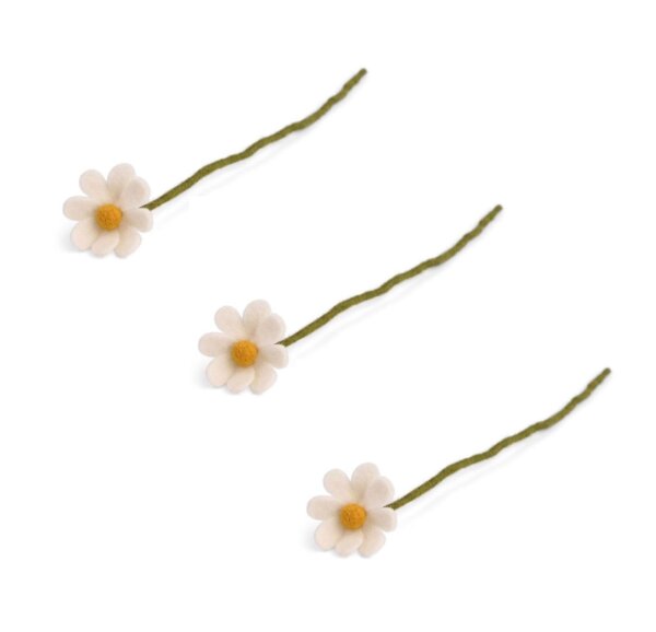 Gry & SIF künstliche Blume, künstliche Margeriten, Anemone aus Filz, Oster-deko, Deko-Element für Wohnzimmer, Ostergesteck, Handmade, Fairtrade | 3X weiße Margeriten, 30 cm