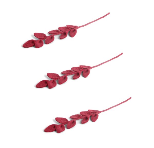 Gry & SIF künstliche Laubzweige, Flexibler Stiel, Dekozweig aus Filz, künstliche Pflanze, Blumenstrauß binden, Hochzeiten, DIY-Projekte, Handmade, Fairtrade I 30 cm, 3X Weinrot