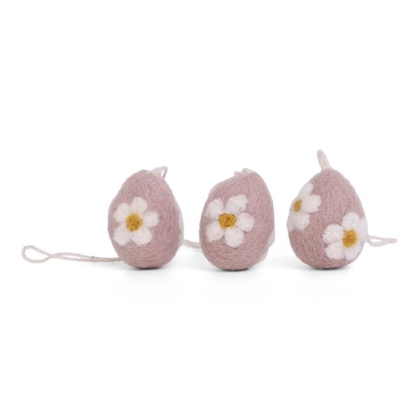 Gry & SIF Ostereier aus Filz, Ostern-Deko - 3 Stück, fair Trade Handmade (mit Blümchen rosé)