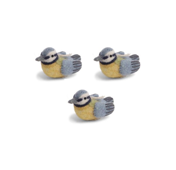 | Gry & Sif Anhänger - Mini-Vögel aus Filz für Wohnzimmer-Dekoration | Gelb/Blau | 3er-Set