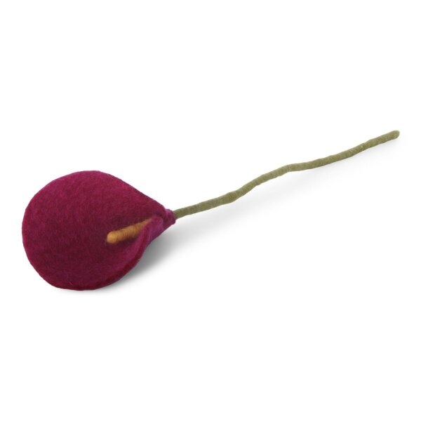 Gry & SIF Filzblumen handgefilzte einzelne Lilie/Flamingoblume/Calla - Blumen aus Filz - Fair Trade handgemacht (1 Blume (kirschrot))