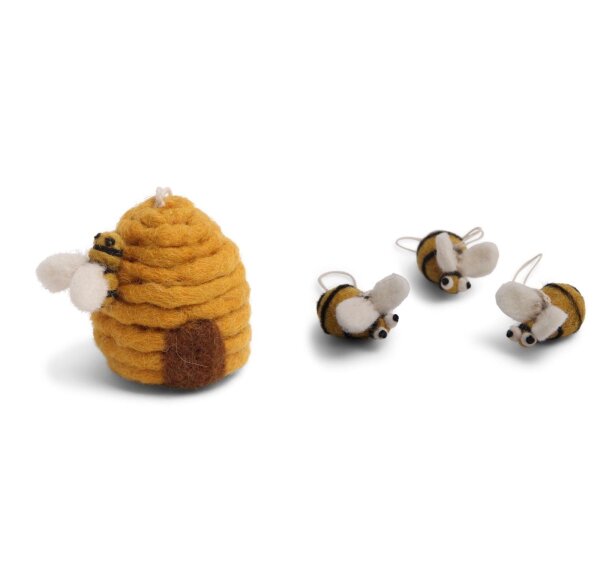 | Gry & Sif Anhänger - Mini Bienen und Bienenkorb aus Filz für Wohnzimmerdekoration |