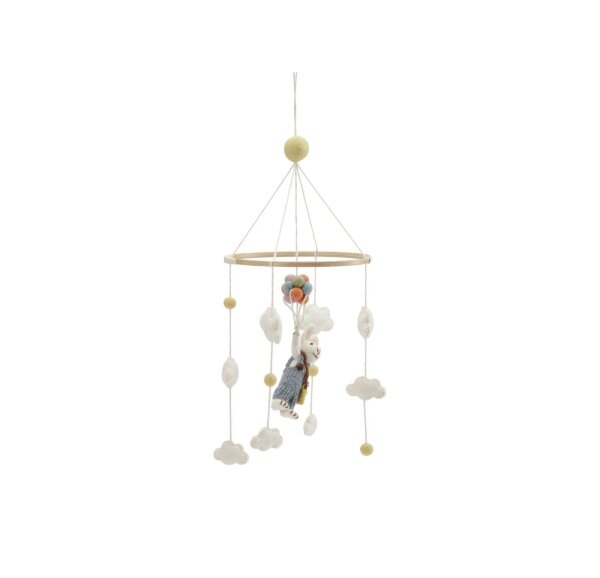 | Gry & Sif Mobile Baby mit Hase mit Luftballon aus Filz für Babybett Laufstall Wickeltisch Babyzimmer