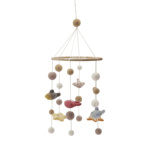 Gry & Sif Handgefertigte Mobile Bettglocke aus Filz für Babybett, Laufstall, Wickeltisch, Einschlafhilfe, Erstausstattung Neugeborene, Fairtrade Unterwasserwelt