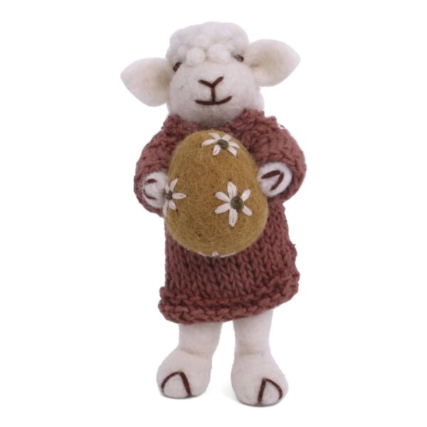 Gry & SIF handgefilztes Osterlamm Schaf mit Ornament - Lämmchen - Anhänger aus Filz - Ostern-Deko - fair Trade Handmade … (Lamm rotes Kleid Ei)