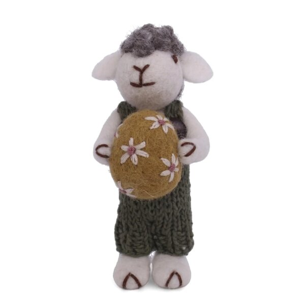 Gry & SIF handgefilztes Osterlamm mit Ornament - Lämmchen - Anhänger aus Filz - Ostern-Deko - fair Trade Handmade … (Lamm grüne Hose Ei)