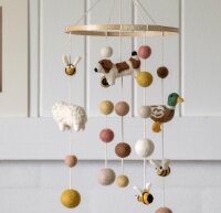 Handgemacht & Fairtrade-zertifiziert | Gry & Sif | Stilvolles dänisches Design x Nepali Kunsthandwerker | Mobile Baby mit gehöften Tieren aus Filz für das Babybett Laufstall Wickeltisch Babyzimmer