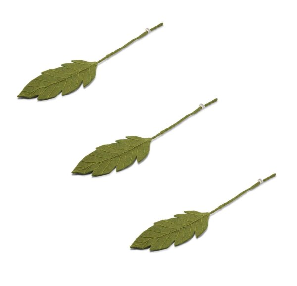 Gry & Sif Handgemacht & Fairtrade-Zertifiziert Stilvolles dänisches Design X Nepali Kunsthandwerker| Großes Grünes Blatt aus Filz - Künstliche Blumen für Wohnzimmer Dekoration | Grün | Set of 3