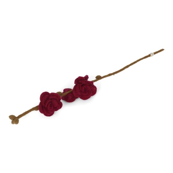 Gry & Sif, Zweig mit Rose, Größe 50cm lang, Filzzweig, Blumen, Fairtrade, Handmade, Blumendekoration, Muttertag, Geburtstag (Cherise)