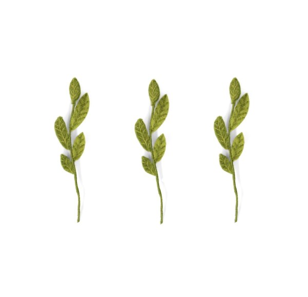 Gry & Sif Handgemacht & Fairtrade-Zertifiziert Stilvolles dänisches Design X Nepali Kunsthandwerker| Zweig mit gemischten grünen Blättern aus Filz | Grün | Set of 3