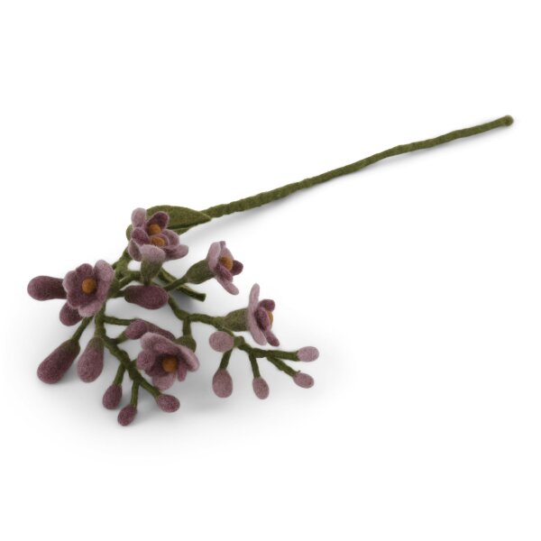 Gry & Sif Zweig, Blütenzweig, 60cm künstlicher Blumenzweig, Fairtrade, Handmade, Filzblumen, Frühlingsblumen, Nachhaltige Wohnaccessoires, Blumenzweig Filz (Dusty Purple)