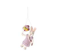 Handmade & Fairtrade Certified | Gry & Sif | Stylish Danish Design X Napali Kunsthandwerker | Anhänger - Weißes Häschenmädchen mit Luftballons aus Filz für Wohnzimmer Decoration
