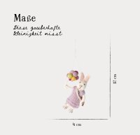 Handmade & Fairtrade Certified | Gry & Sif | Stylish Danish Design X Napali Kunsthandwerker | Anhänger - Weißes Häschenmädchen mit Luftballons aus Filz für Wohnzimmer Decoration