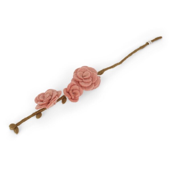 Gry & Sif, Zweig mit Rose, Größe 50cm lang, Filzzweig, Blumen, Fairtrade, Handmade, Blumendekoration, Muttertag, Geburtstag (Dusty red)