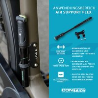 CONTEC Minipumpe Air Support Flex, 21 cm, aus Aluminium und Kunststoff, 7 bar/100 psi, für alle Ventile, inkl. Halterung, 1 Stück, schwarz/sage Green