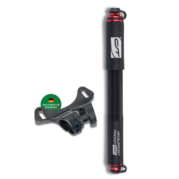 CONTEC Fahrrad-Minipumpe Air Support Pocket Pro Gauge, Aluminium, Für AV/SV Ventile, Bis 8,3 bar, Robust, Kompakt, Integriertes Manometer, Schwarz