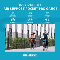 CONTEC Fahrrad-Minipumpe Air Support Pocket Pro Gauge, Aluminium, Für AV/SV Ventile, Bis 8,3 bar, Robust, Kompakt, Integriertes Manometer, Schwarz