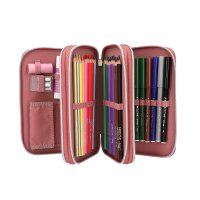 Depesche 14007 TOPModel Dots - Gefüllte 3-Fach Federtasche in Rosa, mit TOPModel Motiv, Punkte-Muster und Glitzer, Federmappe mit Buntstiften, Schere, Lineal UVM.
