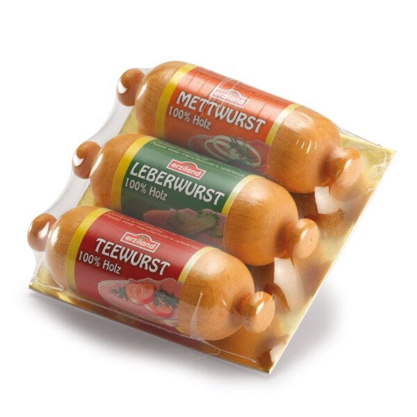 Erzi 15045 Würstchen zum Streichen aus Holz, Kaufladenartikel für Kinder, Rollenspiele